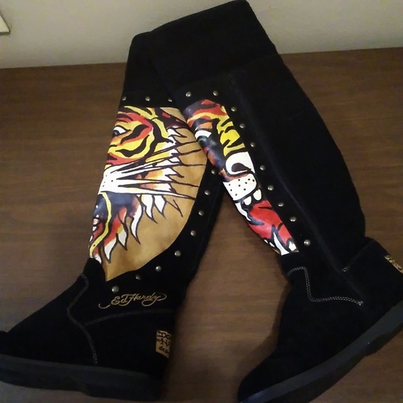 Ed Hardy Shoes - Ed Hardy over the knee black suede boots size 7